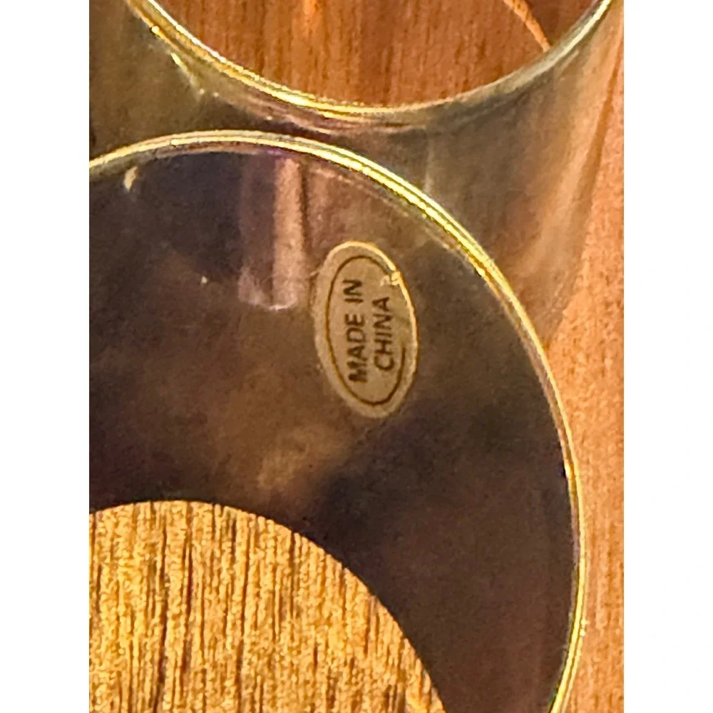 Vintage Brass Napkin Rings Set of 6 Modernist Angled Slanted Design MCM 1980s